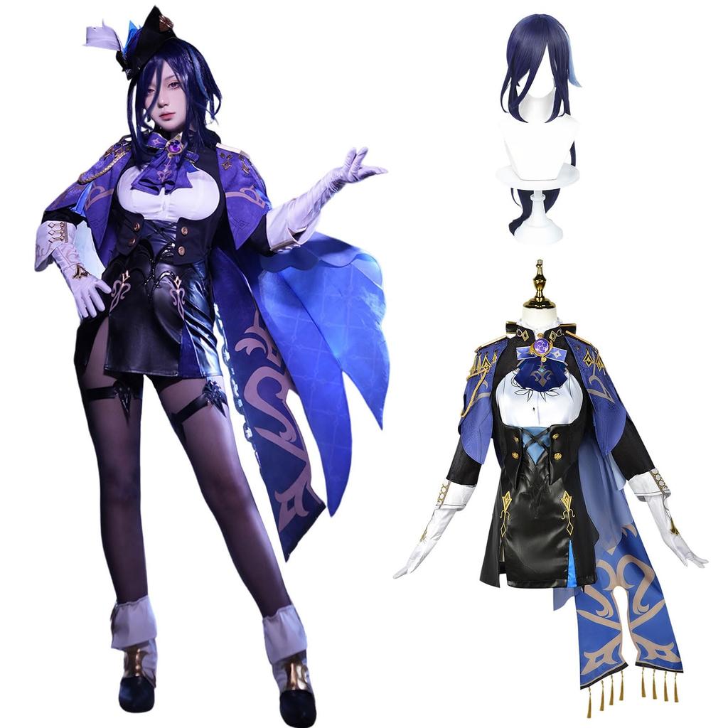 Genshin Impact Clorinde Cosplay Costume with Duel Full Adult Perfect for School Genshin Impact Clorinde Cosplay Size [Excellent Quality] Wig, Agent,