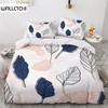 Plant Duvet Cover Set King Size Navy Blue Pink Leaf Plant Printed Chic Bedding Set Soft for All Seasons Polyester Quilt Cover