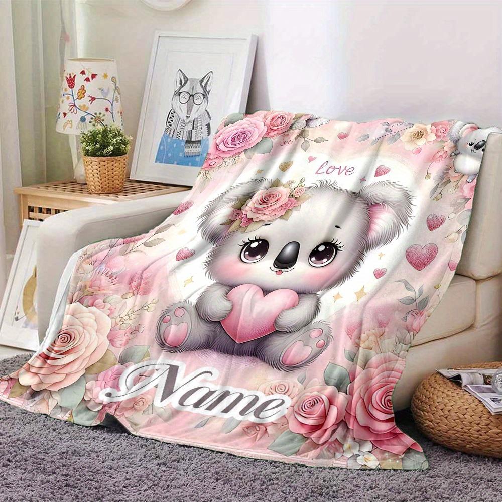 Cute Koala With Heart Name Blanket Soft Warm Lightweight For All Seasons Perfect For Picnics Couches Offices Beds Living Rooms Ideal Gift For Friends'