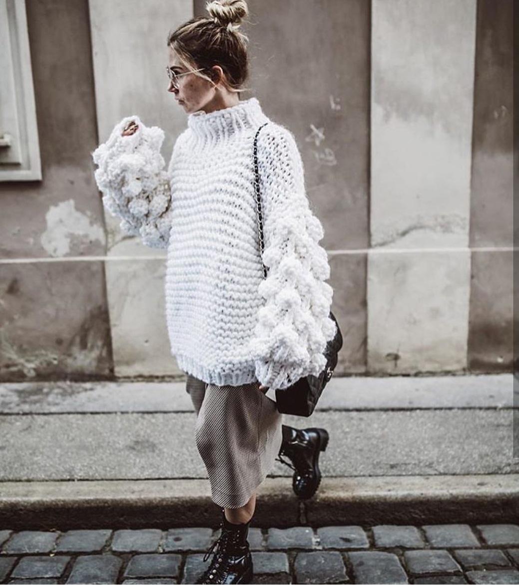 

Свитер-пуловер с рукавами-фонариками ручной работы в европейском и американском стиле для женщин, осень/зима 2024 One Size