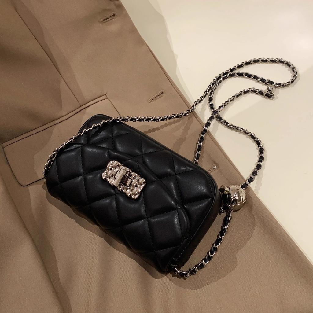 Women's Bag, Diamond-shaped Small Golden Ball Chain Bag, Small Square Bag, Fashionable and Versatile, Single-shoulder Crossbody Bag