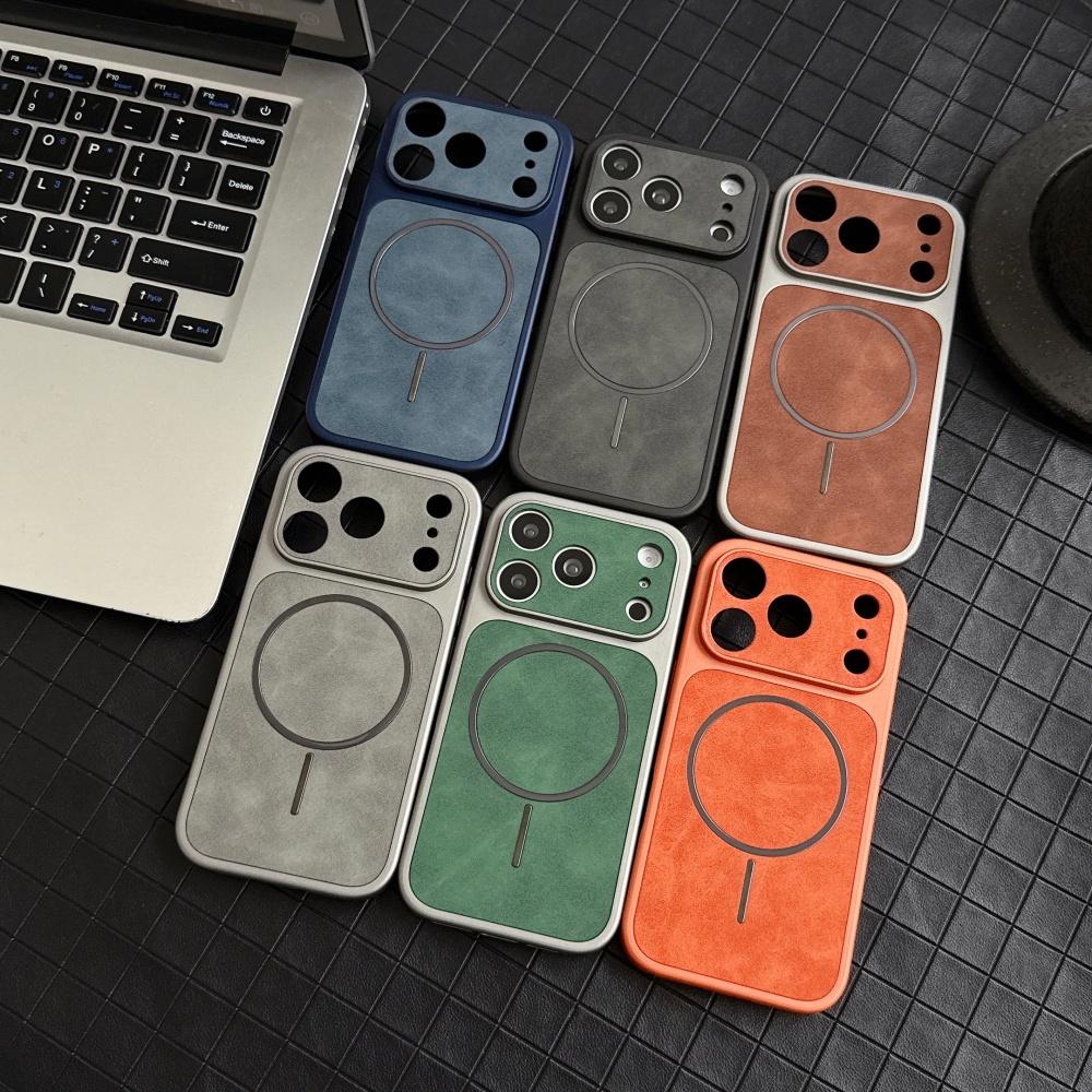 Matte Suede Leather Magnetic For Magsafe Case For iPhone 13 14 15 16 17 Pro Max Heat Dissipating Bumper Shockproof Soft Cover