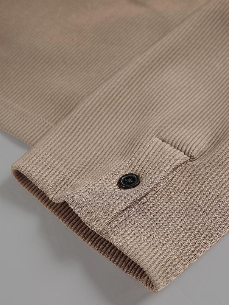 Men's Stand Collar Ribbed Jacquard Weave Button Front Long Sleeves Shirt and Straight Leg Drawstring Pants Set