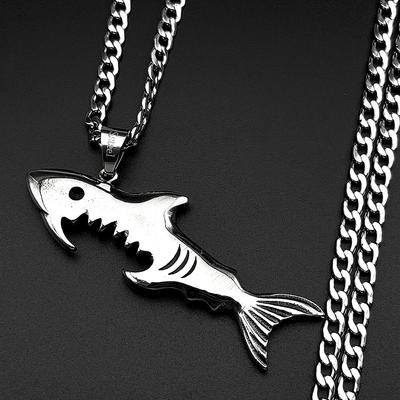 Fish Shark Beer Bottle Opener Pendant Necklaces for Men Stainless Steel Silver Color Multi-Function Hip Hop Male Chain Jewelry