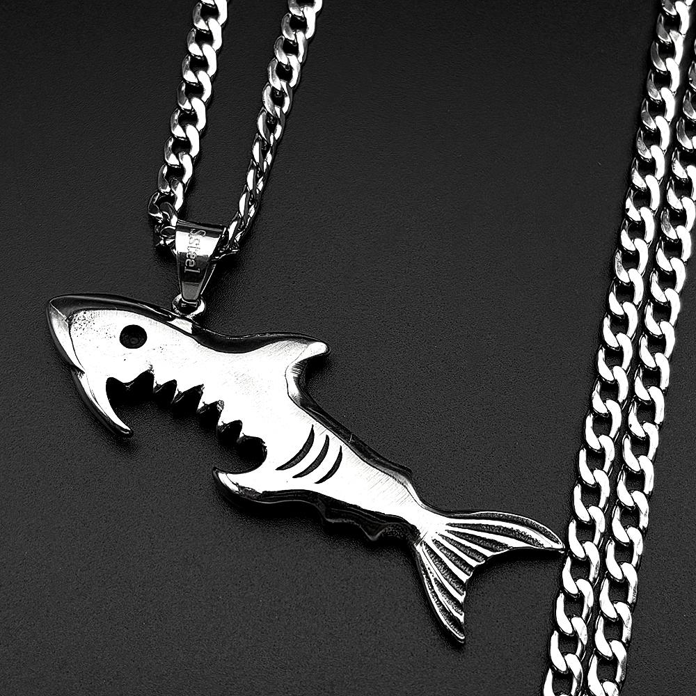 Fish Shark Beer Bottle Opener Pendant Necklaces for Men Stainless Steel Silver Color Multi-Function Hip Hop Male Chain Jewelry