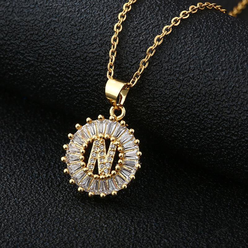 Xiyin Multicolor Zircon Copper Clavicle Chain Necklace with 26 Initial Pendants for Women