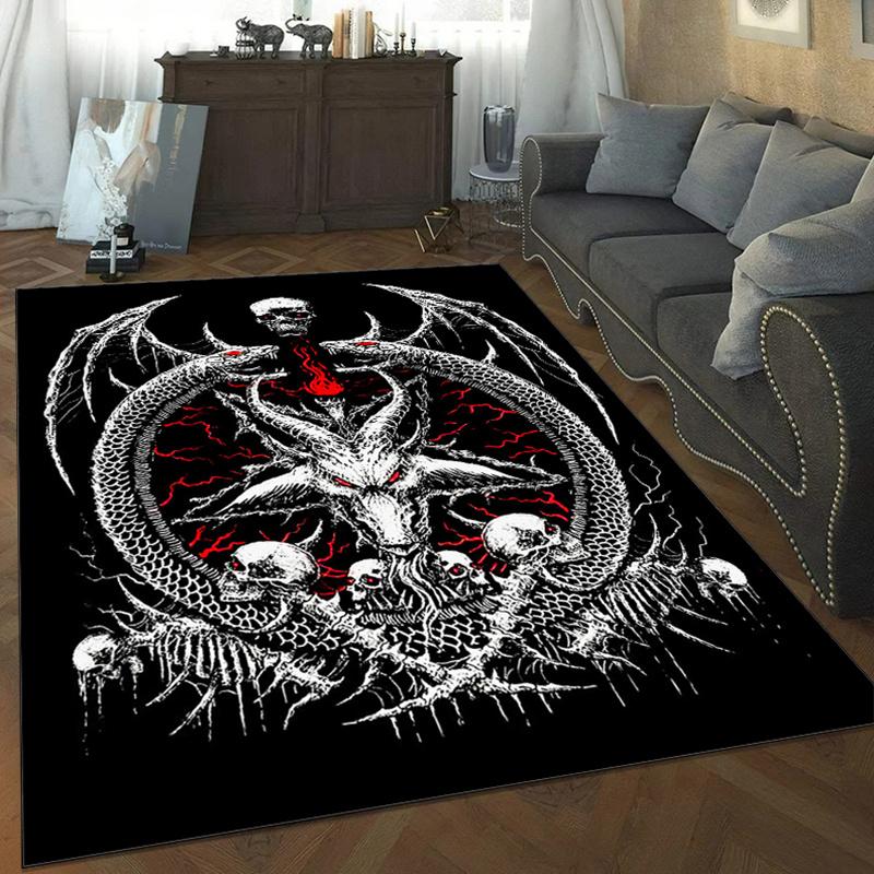 Epic Dragon Skull Rug for Gothic Decor | Unique Fantasy Art Carpet | Dark Theme Living Room Accessories Skid Resistant Carpet