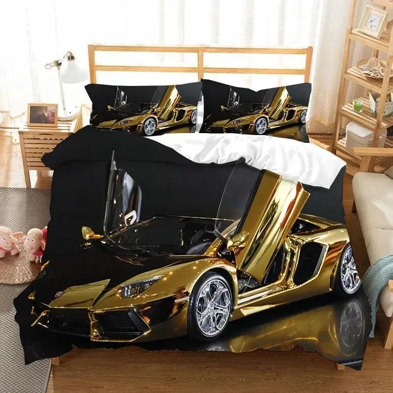 Sportwagen 3D Rennwagen Bequeme Bettdecke Bettbezug Kissenbezug Bettwäscheset Kinder Schlafzimmer Dekoration Heimtextilien