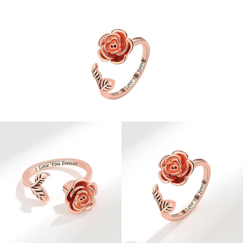 D Rose Flower Adjustable Ring For Women With Electroplated Copper Jewelry