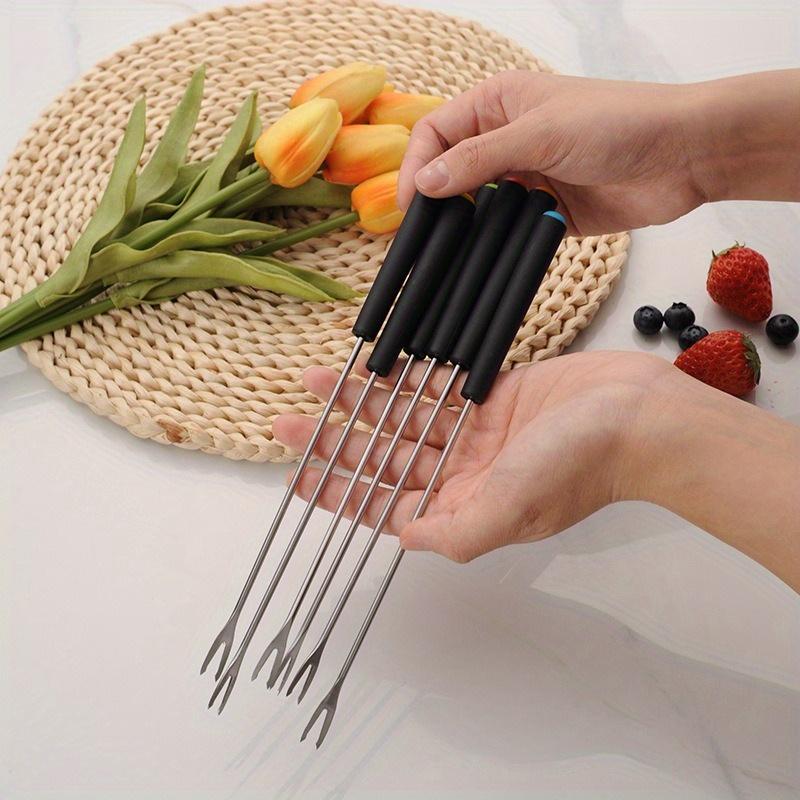 6pcs Stainless Steel Cheese Fruit Fork Cake Chocolate Cheese Fork Cheese Hot Pot Fork Fruit Dessert Fork