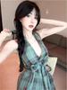 Sweet & Spicy Plaid V-Neck Halter Tank Top with Bow Knot - Women's Retro Summer Design.