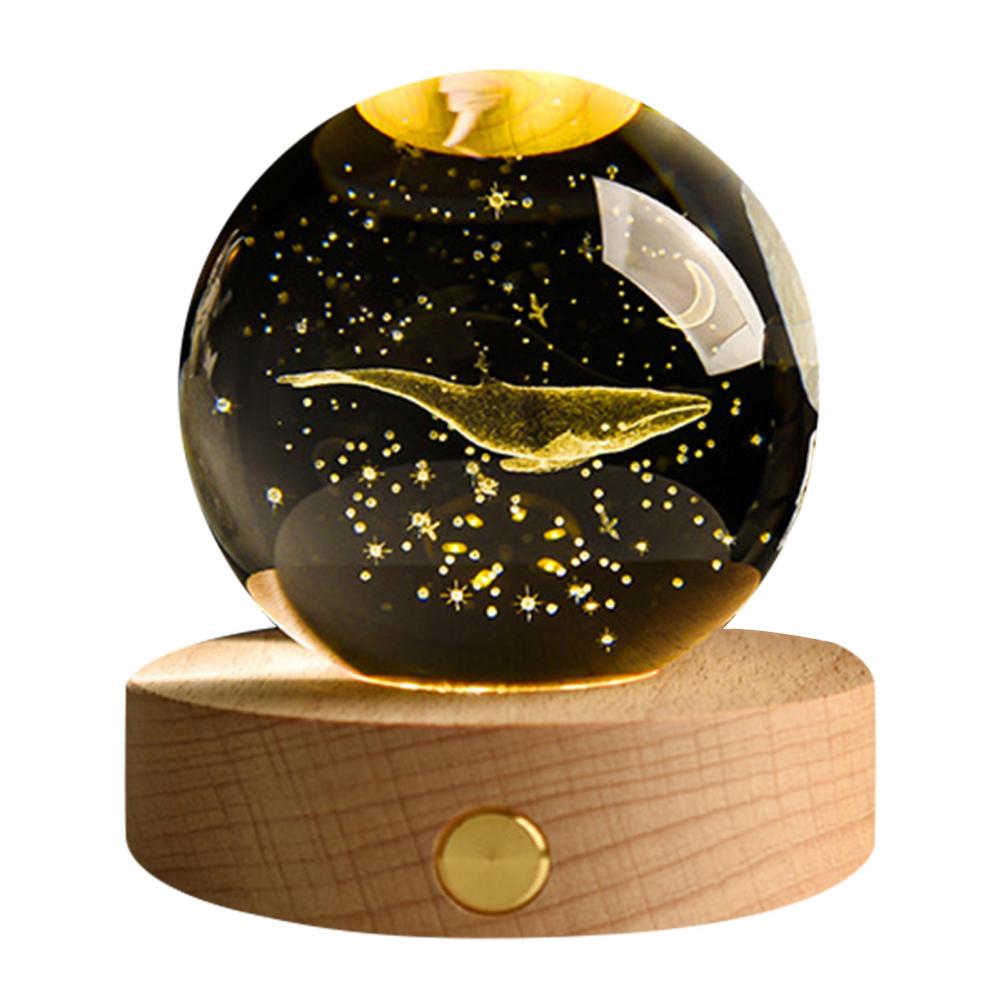 Night Light Room Decor Faux Ball Decoration 3d Engraved Solar System Ball Night Light with Wooden Base Led Lamp for Space