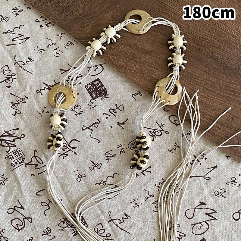 Simple Versatile Hand-Woven Tassel Wooden Beads Belt Ethnic Style Waist Chain Accessories Vacation Waist-Cinching Waist Rope