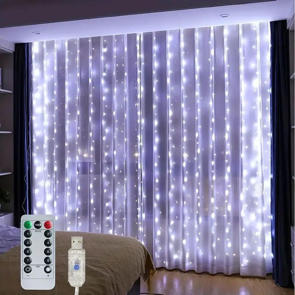 Vorhanglichter Dekorative Vorhänge im Wohnzimmer Weihnachtsgirlande LED Lichterkette USB-betrieben 8 Modi Schlafzimmerdeko