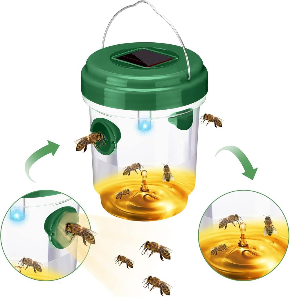 Wasp Trap Solar Powered Bee Trap Reusable Fly Traps Outdoor Hanging Wasp Killer with UV LED Light Flying Insects Bee Killer