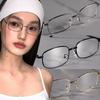 Y2K Retro Small Square Frame Glasses Women Girls Harajuku Japanese Metal Glass Eyewear Decorative Computer Anti-blue Eyeglasses