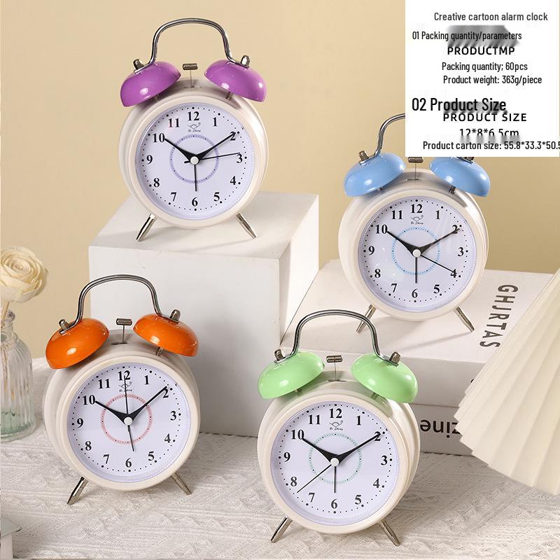 Retro-Wecker mit lauter Glocke und Nachtlicht – geräuschloser Nachttischwecker, kreatives Geschenk für Studenten und als Schlafzimmerdekor