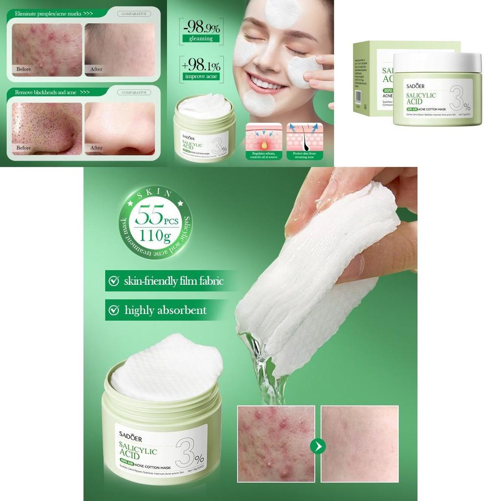 Maschere in fogli Sadoer Trattamento Acne con Acido Salicilico con Benefici Idratanti Per Tutti i Tipi di Pelle 110g 55 Fogli