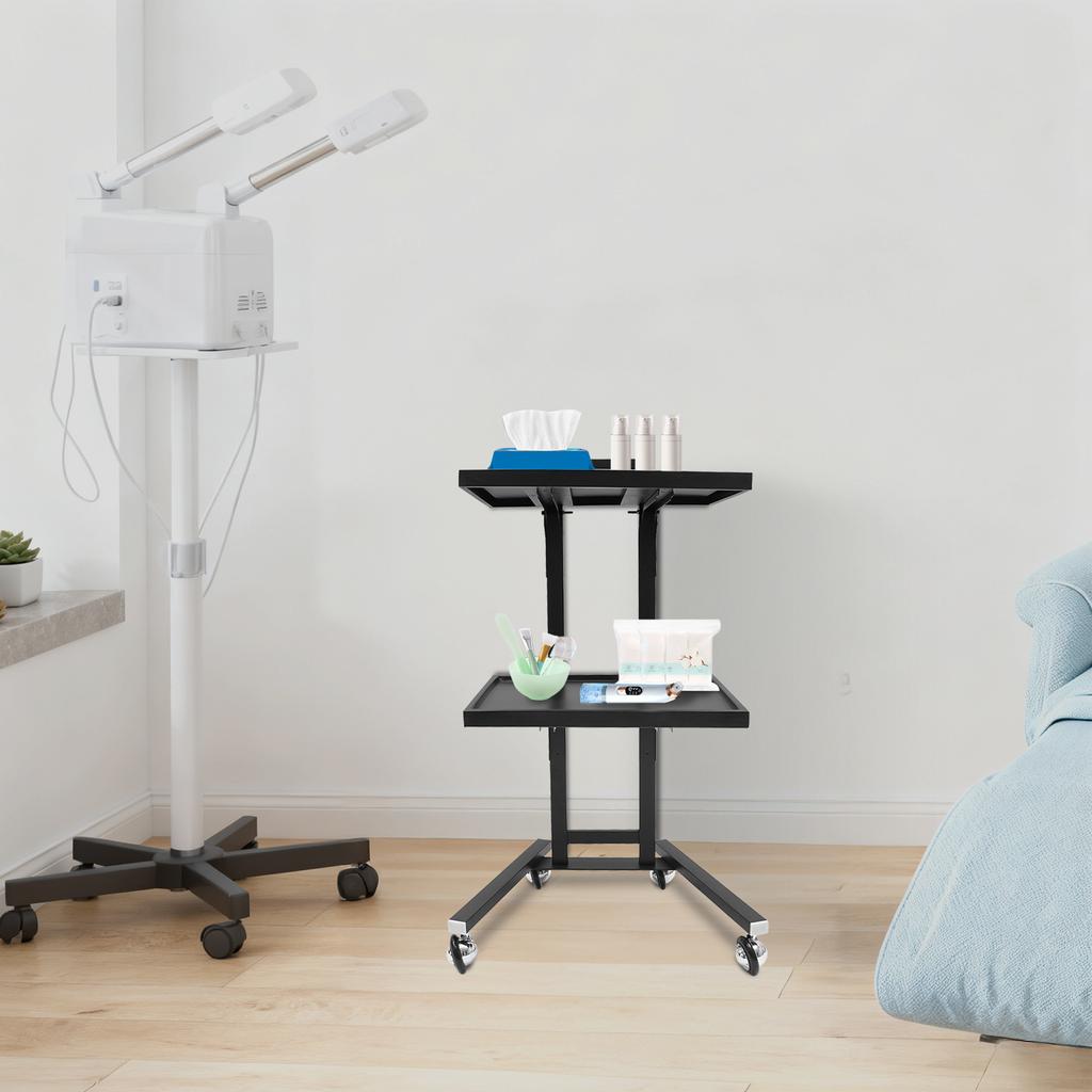 Adjustable Height 2-Tier Hairdressing Trolley, Styling Station for Barber & Beauty Salon Organization, Mobile Storage Solution