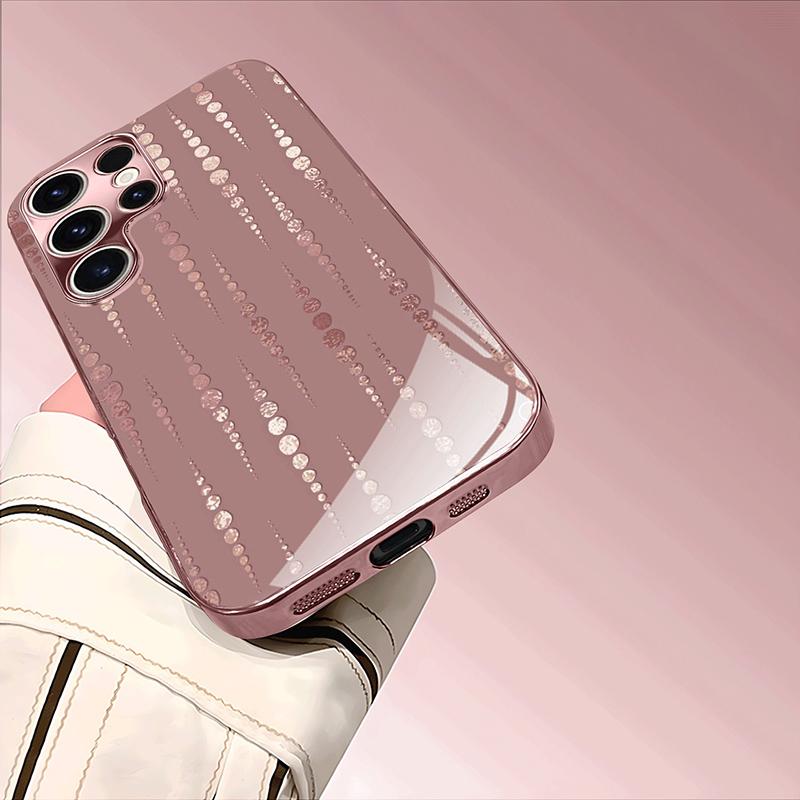 Custodia in Vetro Temperato Metallizzata con Fantasia a Strisce per iPhone 17 Pro Max 11 12 13 14 15 16 Pro 15 14 Plus 17 Air 17E Cover