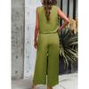 Terno feminino casual de verão com cor sólida e calça de perna larga