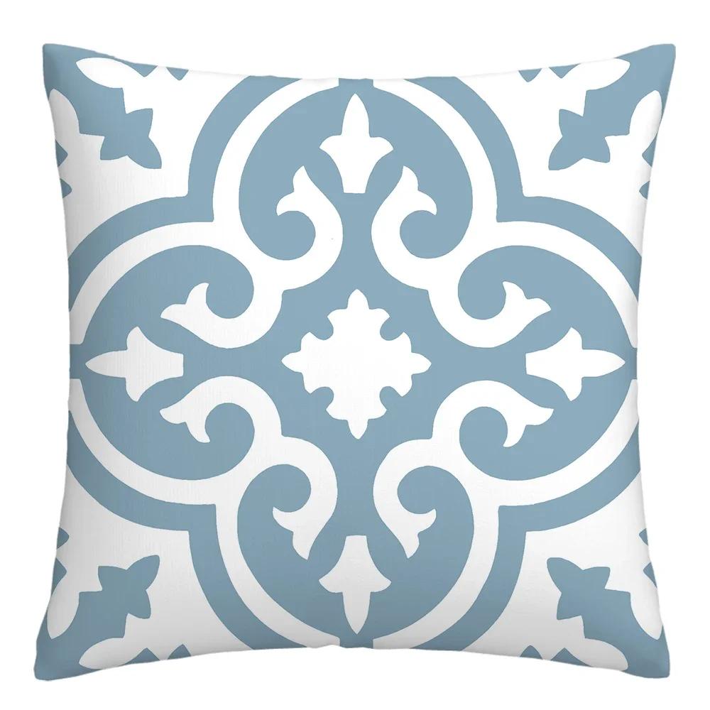 Federa cuscino geometrica lino blu lago bianco fodera cuscino divano decorazione casa può essere personalizzata per te 40x40 45x45 50x50 60x60