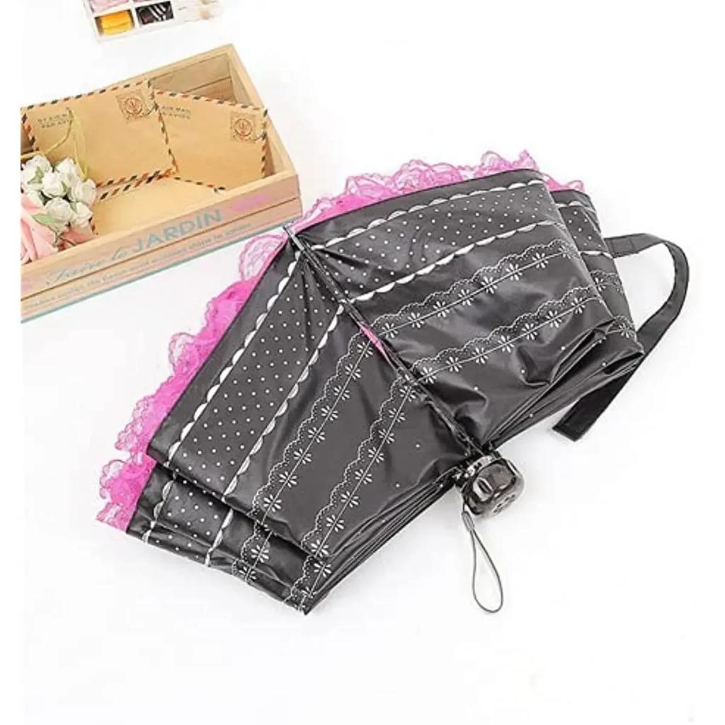 Vitt Spetsig Paraply Kvinnlig Ryggsäck Lolita Stark Bärbar Strandparaply Vacker Vindtät Solskydd Paraply Regnkläder