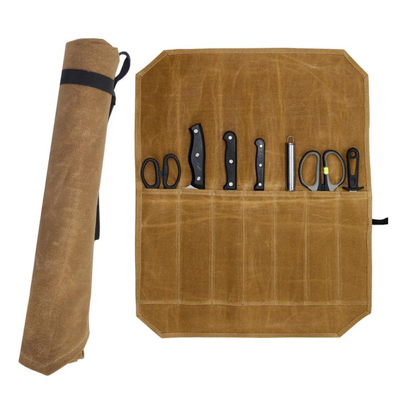 Canvas Knife Roll Bag Portable Lightweight Chef Knife Storage Carrier 1Pcs Suitable for Home Kitchen Camping Trip