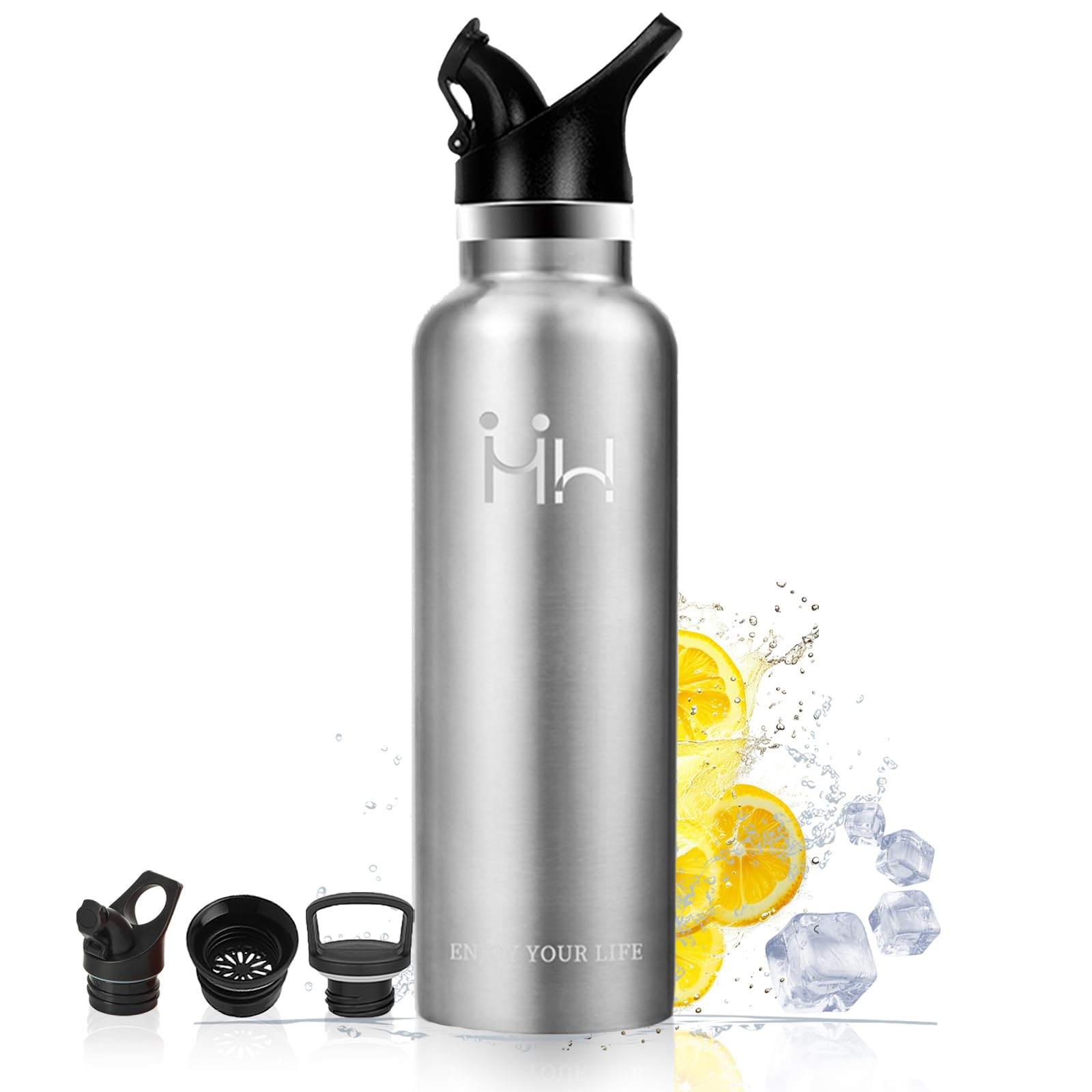 

BOONSHAK Stainless Steel Water Bottle, 750ml, Vacuum Insulated, Keeps Drinks Hot or Cold, Carbonated, Direct Drinking, Lightweight, One-Hand Opening,