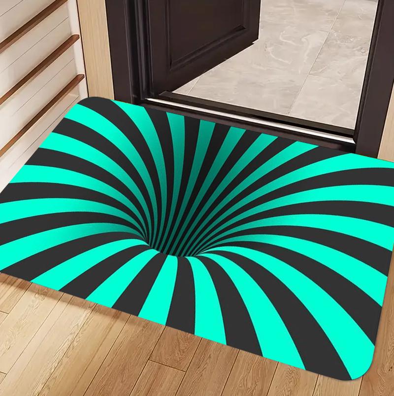 Trippy Yellow Black Stripe Vortex Optical Illusion Non-slip Carpet Washable Door Mat for Entryway Livingroom Home Decoration