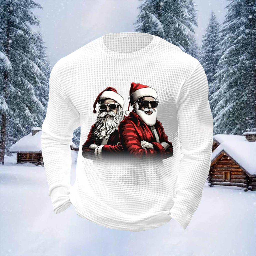 Men's Christmas Print Round Neck Long Sleeve Tops Men's Sports Large Size Casual Round Neck Tops