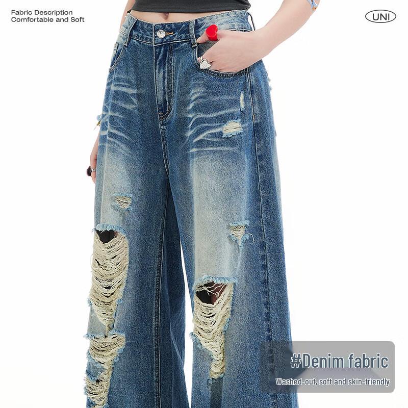 UNIFREE Ripped Baggy Low-Waist Wide-Leg Jeans
