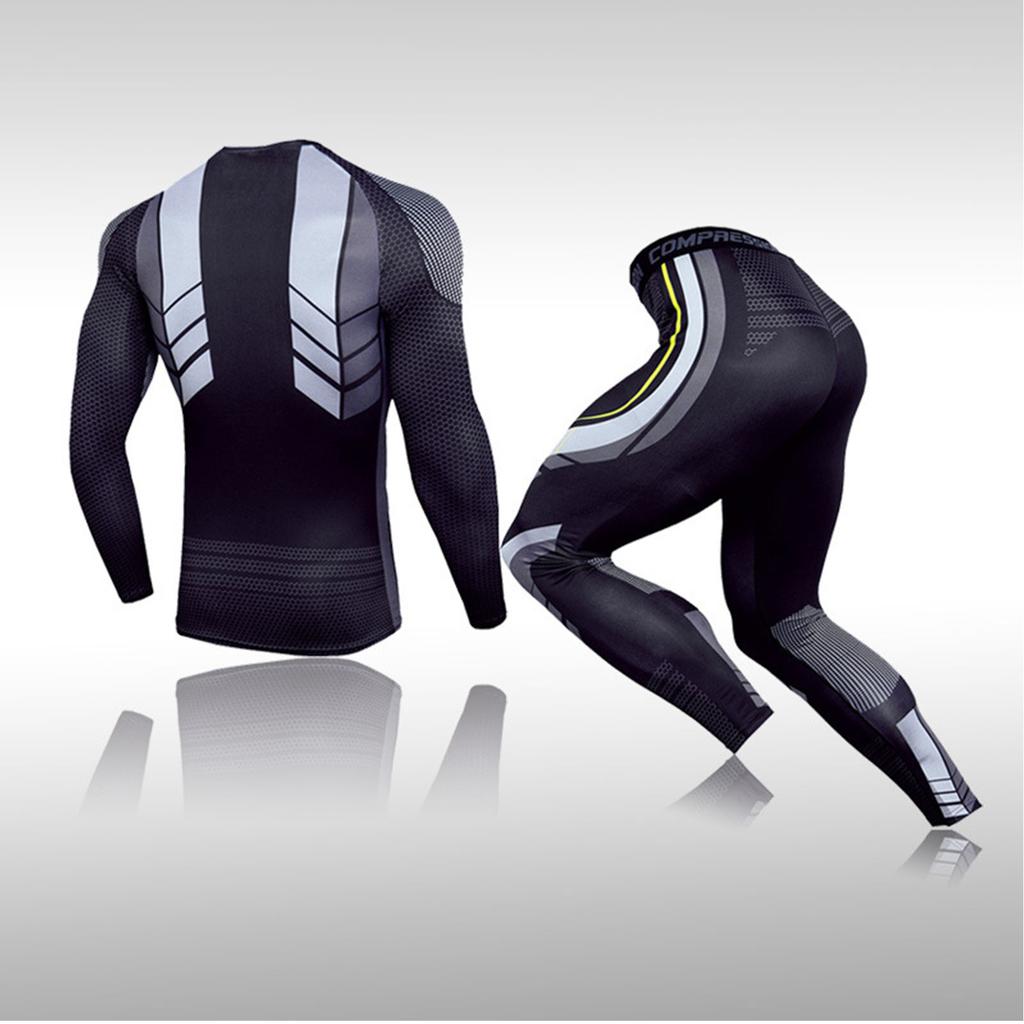 Men Tight Fitness Suit Quick Drying 2 Piece Breathable Workout Suit with Gel Pad for Exercise