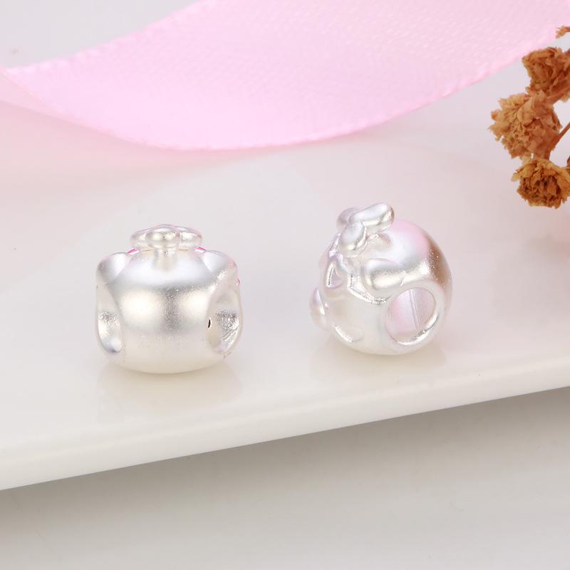 Sterling Silver 999 Lulu Pig Charm: Pure Silver Dragonfly, Bamboo, Braided Rope Beading Accessories, Little Pig Cartoon Luck Bead.