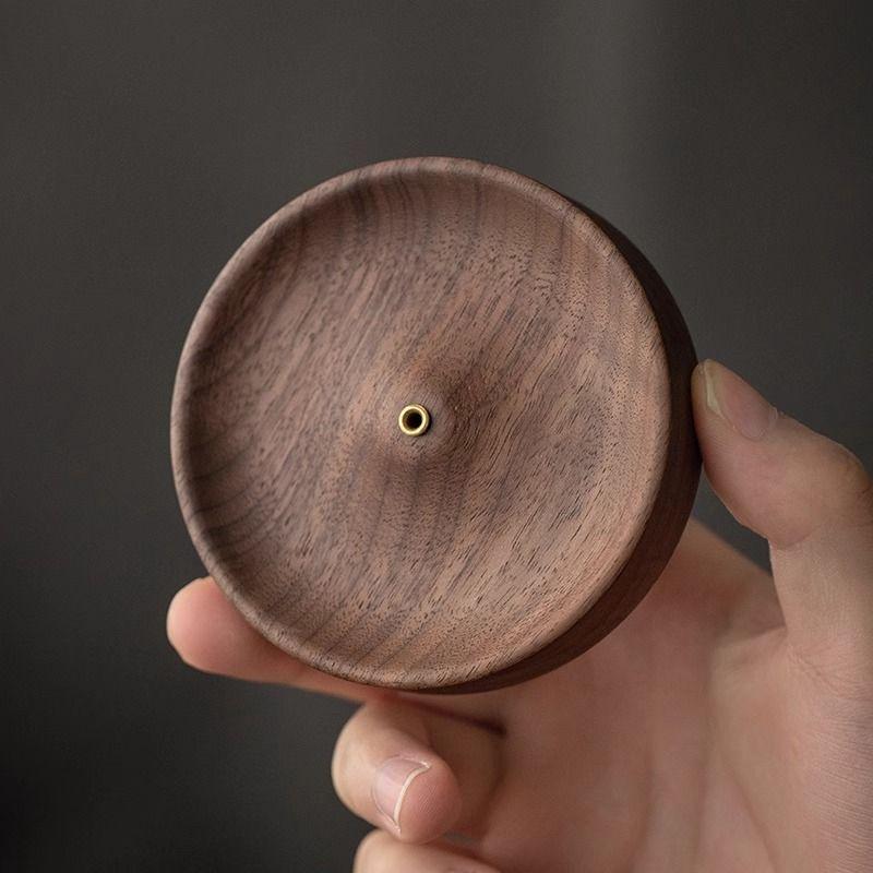 Y Black Walnut Solid Wood Incense Holder Zen Round Line Incense Burner Agarwood Incense Plate Household Tea Room Decoration