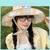 Fashionable Spring Summer Fisherman Hat For Women In Yellow And Orange Checkered Pattern With Uv Shielding