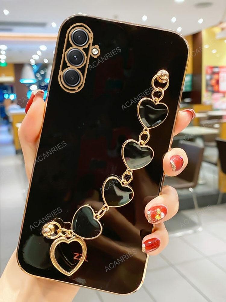 A 16 26 36 56 Luxury Plating Love Heart Bracelet Chain Case For Samsung Galaxy A16 A26 A36 A56 A15 A25 A35 A55 5G A06 Back Cover
