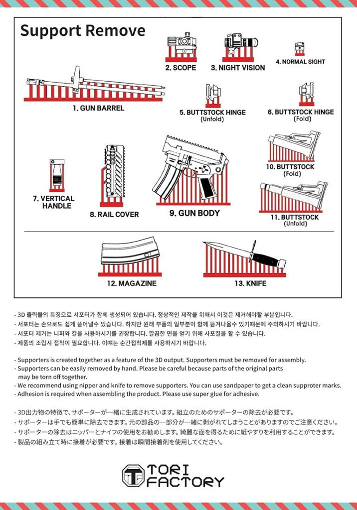 Tori Factory Gun Current Republic of Korea Army K2C1 Assault Rifle Resin Kit 1/12 Series (ROKA) GUN-03