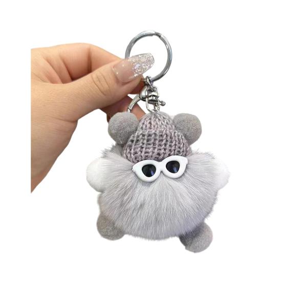 Yousheng Keychain Plush Rabbit Fur Cartoon Doll Shape Bag Charm Car Keychain Decorative Accessory Emotional Support Gift
