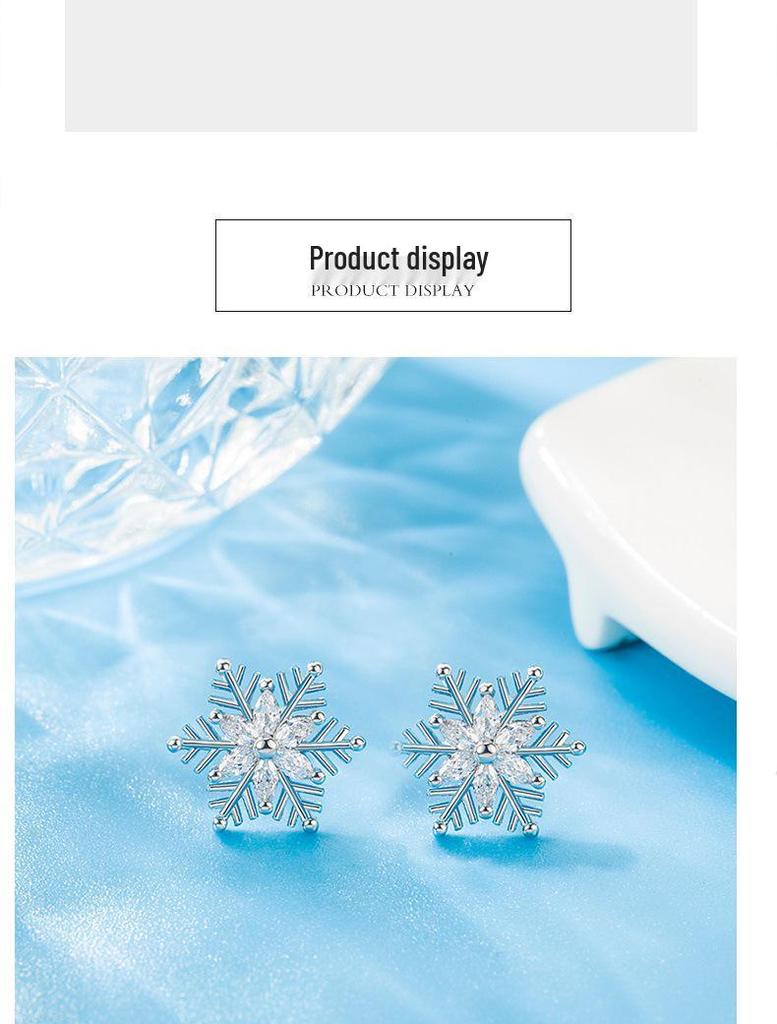 Sterling Silver Snowflake Stud Earrings with Marquise Cut Diamonds – Elegant Women's Christmas Fashion