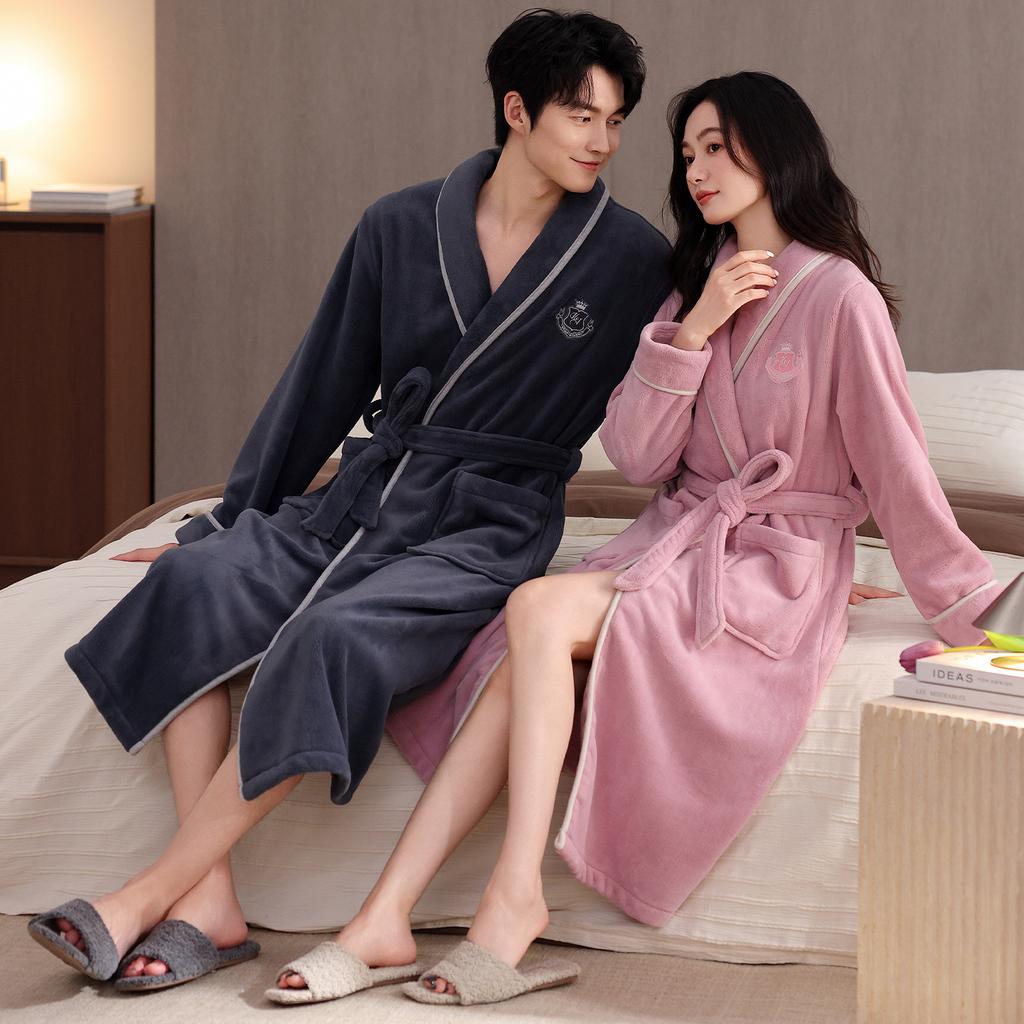 nightgown women's winter couple coral fleece thickened and fleece 1011 new bathrobe pajamas men's autumn and winter flannel bathrobe