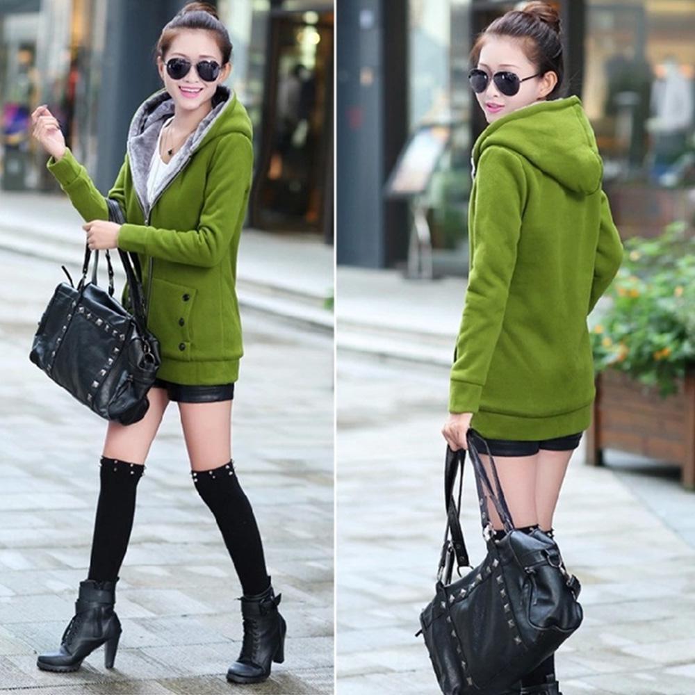 Dámská móda Ležérní tlustší teplejší mikina s kapucí Pevný kabát svrchní oděv