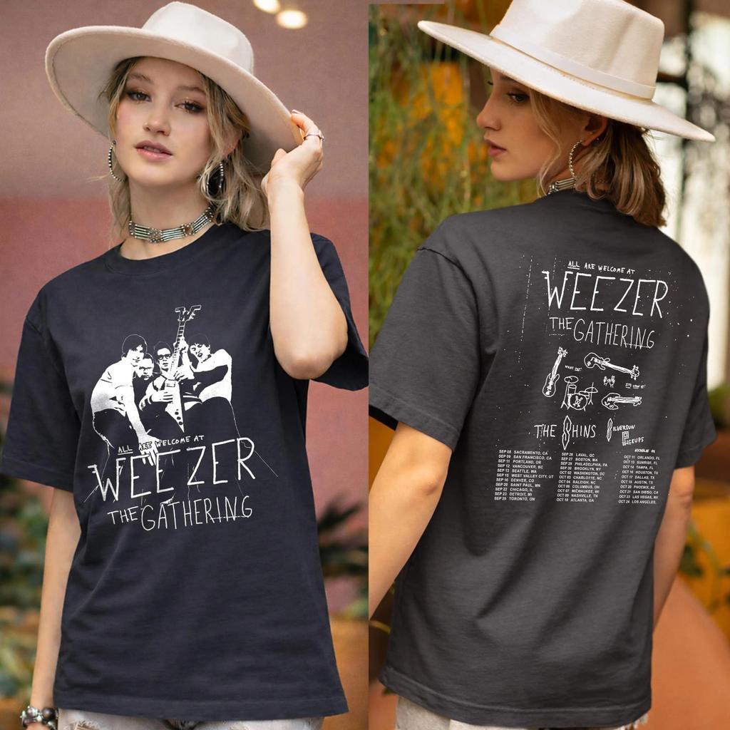 Weezer the Gathering Tour 2026 Maglietta Concerto, T-Shirt Reprint Band Rock Alternativo