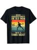 Mens Fun Tennis Pattern Tshirt Never Underestimate a Man Holding a Tennis Racket Slogan Retro Tennis Player Design