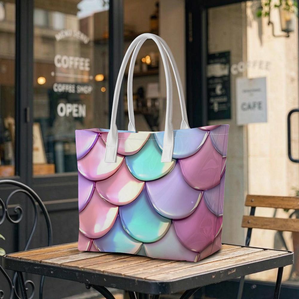 Iridescent Mermaid Scale Tote Bag Stylish Portable Daily Carry Bag for Women