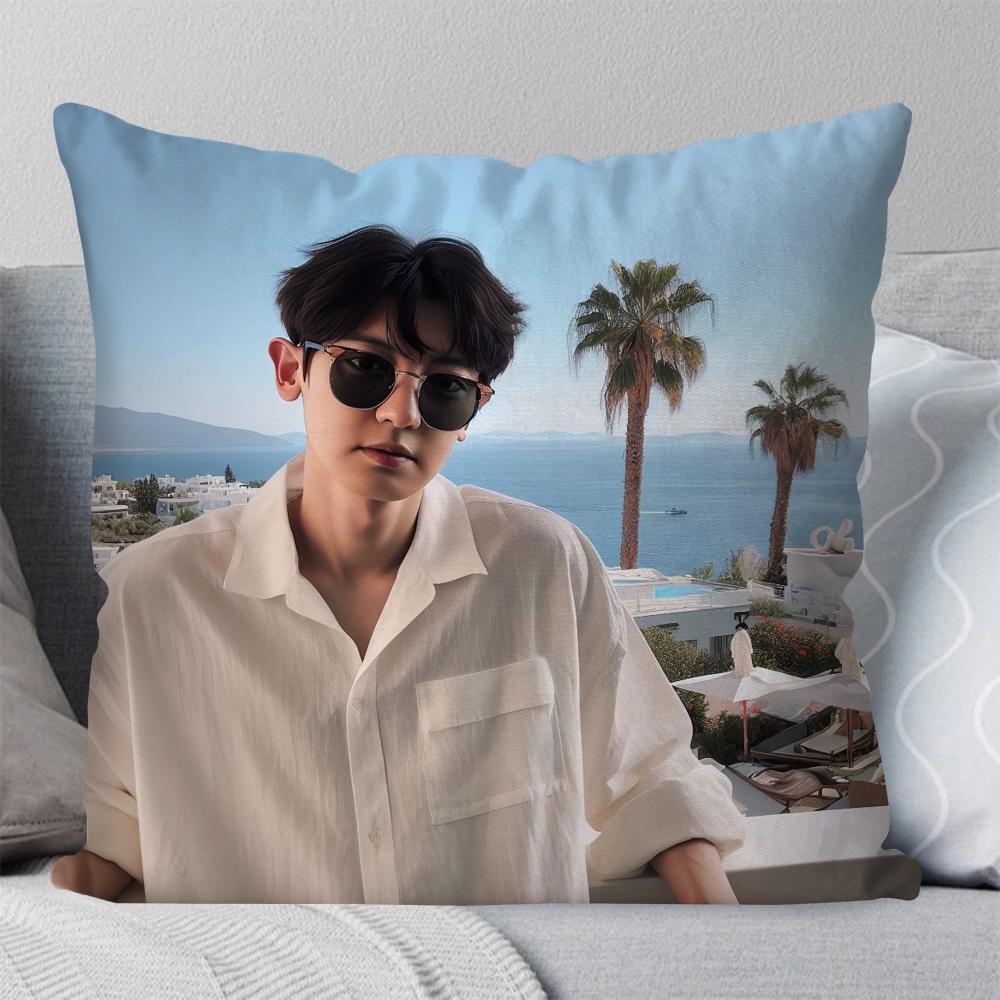 Koreanischer Sänger Star Park Chanyeol Kissenbezug Quadratisches Kissen Schlafzimmer Sofa Freizeit Komfort Kissen Wohnzimmer Heimdekoration 40X40