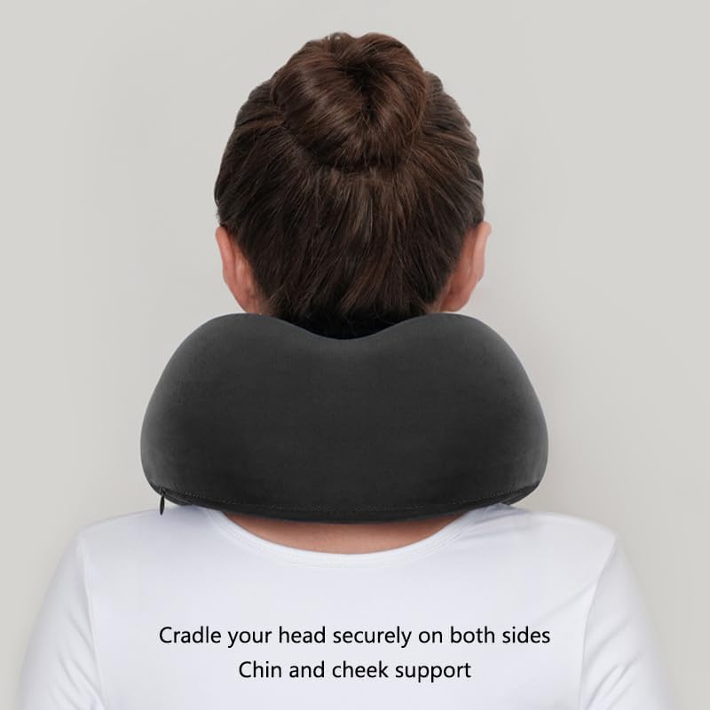 DITSONEO Memory Foam Travel Neck Pillow for Airplanes, Adjustable Portable Neck Pillow for Traveling, Car Rides, Plane Sleeping, Navy