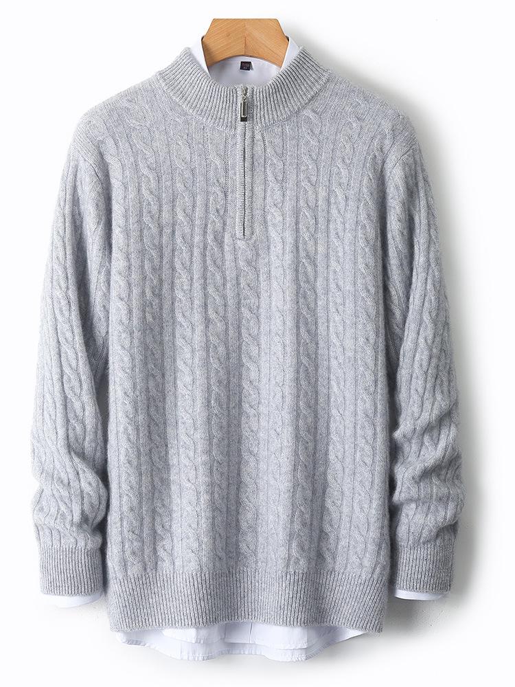 Men's 100% Wool Half-High Collar Sweater - Loose Fit, Thick Knit, Casual Business Style