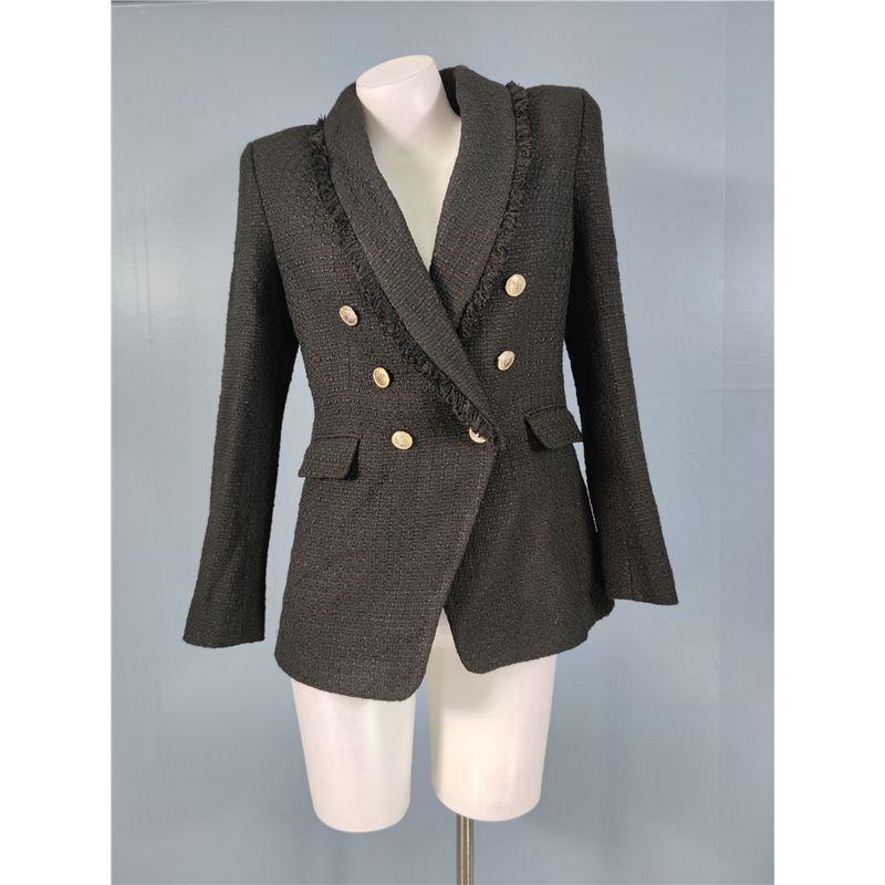 

Экспорт H Дом Осень и Зима Новое поступление Мода Черный Длинные рукава Изысканный на пуговицах Меховой лацкан Карман Персонализированный костюм Верхняя одежда Black M(38)