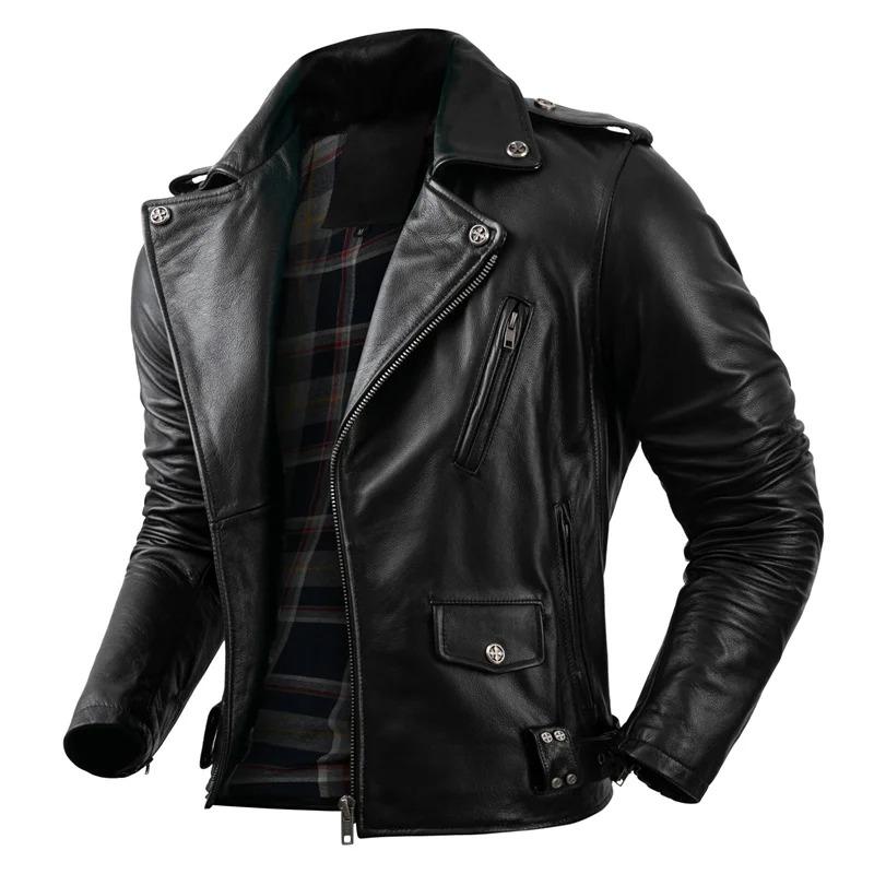Giacca in vera pelle di vacchetta di taglia cinese da uomo, cappotto in pelle, abbigliamento da motociclista, abbigliamento da equitazione, giacca in pelle da motociclista alla moda autunnale da uomo